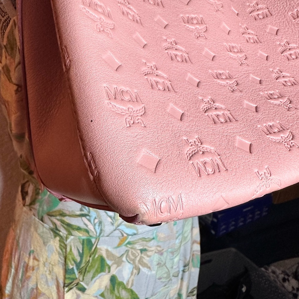 MCM Pink Embossed Leather Tote Bag - Picture 6 of 16